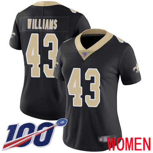 New Orleans Saints Limited Black Women Marcus Williams Home Jersey NFL Football #43 100th Season Vapor Untouchable Jersey->nfl t-shirts->Sports Accessory